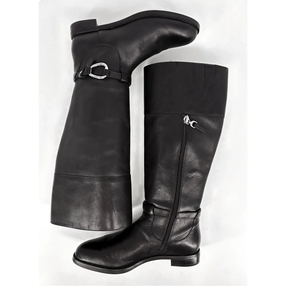 RALPH LAUREN Harlee Tall Black Leather Riding Boots Equestrian Knee High 6